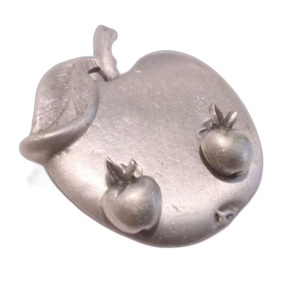 Vintage Pewter Apple Brooch and Earring Set Demi Parure - Picture 3 of 5